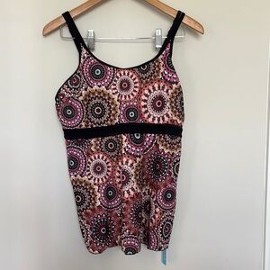 Yonique Patterned Printed Tankini Top Sz L NWT